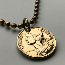 1996 France 5 Centimes coin pendant French jewelry Marianne Paris Marseille Lyon Toulouse Bordeaux Lille Nice Rennes Reims Nantes Le Havre Toulon Dijon Strasbourg Seine Saint-Etienne Normandy n002126