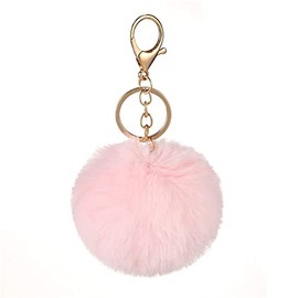 Pom Pom Keychains Colorful Faux Rabbit Fur Ball Keychain Car Key Ring Soft Plush Pompoms Handbag Keyring Charm-light pink