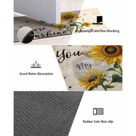 Chucoco Watercolor Sunflower Sunshine Bath Rug Diatomite Shower Mat, Absorbent Bath Mat Non Slip Quick Dry Bathroom Rugs for Shower Bathtub Sink Kitchen Farmhouse Bee Retro Letter