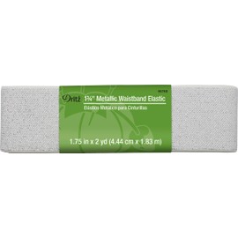 Dritz 9578-S Metallic Waistband Elastic, 1-3/4 x 2 yd, White with Silver