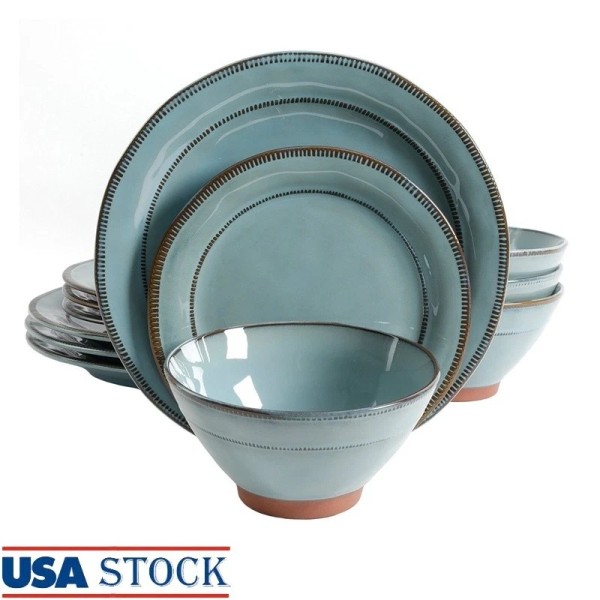 Unbranded Terranea 12 Piece Dinnerware Set in Teal 4 Dinner