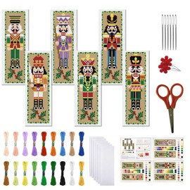 FREEBLOSS 6-Piece Christmas Cross Stitch Bookmark Set for Adults Beginners Nutcracker Pattern Stamped Stick Bookmark Set with Instructions DIY Bookmark Sets for Christmas 8 x 2.4 Inches