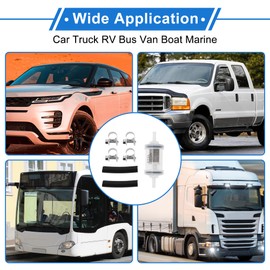 VekAuto Steel Diesel Fuel Filter Kit Fuel Filter Clamps Hoses Set Car Truck Van RV Bus Boat 1 Piece Black Hose and 4 Pieces Clips