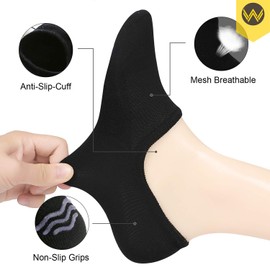 WANDER No Show Socks 10 Pack Cotton Non Slip Low Cut Invisible Loafer Socks Men&Women Boat Liner 9-11(5black+5white)