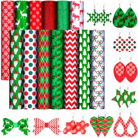 13 Pieces Christmas Faux Leather Sheets 6.3 x 8.3 Inch Green Red White Patterned Leather Fabric Xmas Synthetic Leather Sheets for DIY Crafts Bows Earrings Making Supplies (Animal Style)