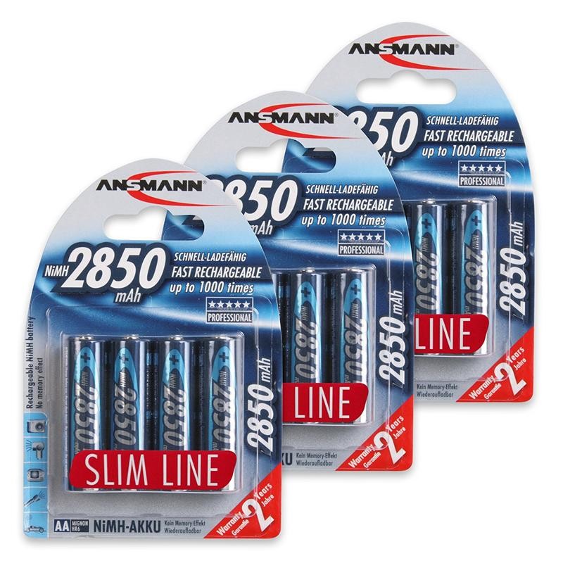 Ansmann AA 2850mah 4-pack Slimline Rechargeable Batteries For Wireless Mics