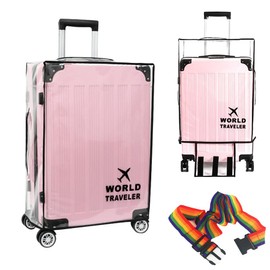 Monattrod Suitcase Covers for Luggage - Heavy-Duty Clear PVC Protector with 1 Luggage Strap, Waterproof, Dustproof & Anti-Scratch Travel Accessories, Easy to Fold & Remove (Fits 28 Inch)