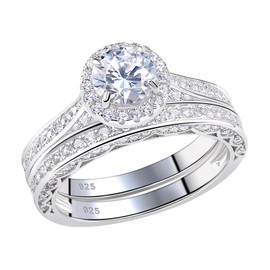 SHELOVES 925 Sterling Silver Bridal Rings Set Wedding Rings Set for Women Round AAAAA Cubic Zirconia Engagement Rings Size Y