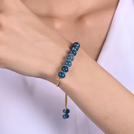 Gempires Aquamarine Bolo Bracelet, Crystal Beaded Bracelet, March Birthstone Jewelry, Gift For Her, 14k Gold Plated Slider Chain, 6 to 8 inch Adjustable Bracelet