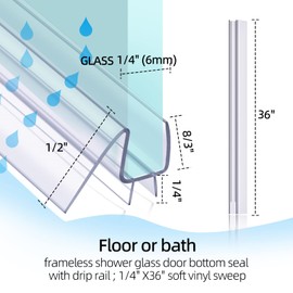 POZIA Shower Door Bottom Seal Frameless Glass Shower Door Seal Strip Clear Vinyl Durable Stop Shower Leaks and Create a Water Barrier Ultra Clear (1PACK-1/4in)