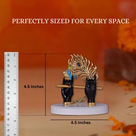 ZAARIYA Lord Krishna Hand Idol with Flute for Home Decor | God Statue for Pooja Room Decoration (Black) ‎(4.5 x 4.5 x 2.5 Inches)