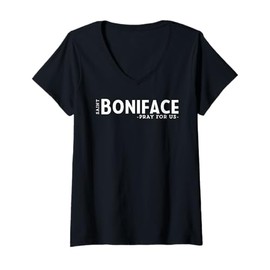 Womens St Boniface Pray Catholic Patron Saint Germany Unique V-Neck T-Shirt