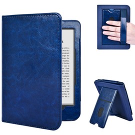 E NET-CASE Case for 6 Inch KoboClara BW (2024) / Kobo Clara Colour (2024) / Kobo Clara 2E (2022) eReader - Premium PU Leather Protective Case Auto Sleep/Wake with Card Slot & Wrist Strap Black (Blue)