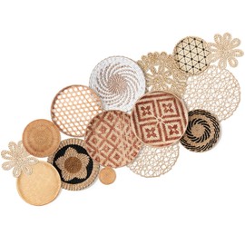 FillTouch Set of 15 Wall Basket Decor Boho Wicker Wall Handmade Decor Farmhouse Rustic Wall Decoration Woven Wall Hanging Basket Decor for Bathroom Bedroom Living Room