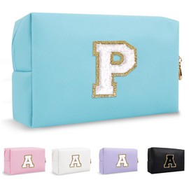 Lohhbve Small Minimalism Cute A-Z Makeup Bag, PU Leather Waterproof Cosmetic Bag Daily Use Toiletry Cosmetic Pouch, Portable Storage Travel Toiletry Bag for Women Girls Essential Cosmetic Organizer