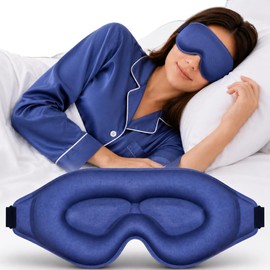 iMate 3D Blackout Eye Mask for Sleeping, Contoured Light Blocking Sleep Mask with Adjustable Strap, Soft Foam Polycotton Eye Cover for Side Sleepers, Lash Extensions, Travel and Meditation (Blue)