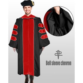 YIIOSS Unisex Deluxe Doctoral Graduation Gown with Tam 8-Sided Package and Hood for Doctoral Regalia Red