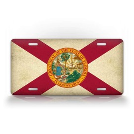 SignsAndTagsOnline Americana Florida Flag License Plate Antique Retro Textured FL State Auto Tag