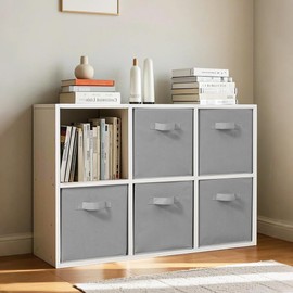 Easi Storage Cubes, 11 Inch Fabric Storage Bins, Set of 10, Foldable Collapsible Cube Organizer with Handles, Closet Shelves Office Nursery Storage, Cubby Storage Bins for Toys Clothes Books, Gray