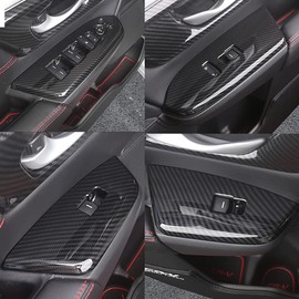Set of 4 Carbon Fiber Window Switch Panel Cover Trim, Fits for 2017-2022 Honda CR-V (without rear seat heating Buttons), 75076-F