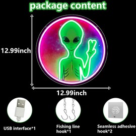 RuCvixkt Grünes Alien Neon Schild für Wanddekoration, UV gedruckte dimmbare LED Neon Schild für Schlafzimmer Mann Höhle Spielraum Bar Party Dekor Alien Licht up Schild Geschenke für Kinder Teen Boy
