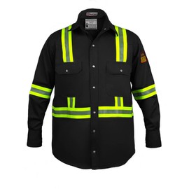 Just In Trend Men's Flame Resistant High Visibility Hi Vis Fire Retardant Reflective FR Shirt - 100% C - 7 oz - 4X-Large, Black