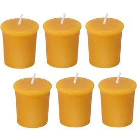 AGLARY 6PCS Pure Beeswax Votive Candles, Unscented, Naturally Lightly Honey Scented, 12 Hours Burn Time Each (Raw)