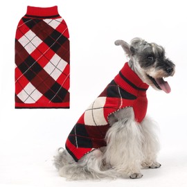 KOOLTAIL Dog Sweater - Thick Warm Plaid Pullover Turtleneck Fleece Dog, Cat, Puppy Christmas Sweater with Leash Hole - Red - S, M, L