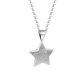 Nenalina KAS-089 Women's Necklace with Star Pendant Brushed (15 mm), Silver Chain for Women and Girls with Chain Pendant, Astro Jewellery, 925 Sterling Silver, Length 45 cm, Sterling Silver