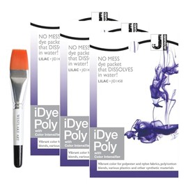 westlake art Idye Poly Fabric Dye, 0.02 Pounds, Bundled with Watercolor Paint Brush - Dye for Polyester Fabric and Nylon - Lilac Shade with Color Intensifier, Versatile and Eco-Conscious [Pack of 3]