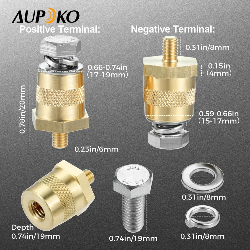 Aupoko Battery Terminal Adapter, Side Post to Top Post Battery