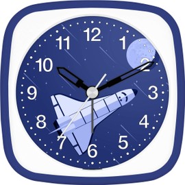 Eurotime Wecker Jungen Rakete Space Shuttle, Kinderwecker, Blau Dunkelblau, Kunststoffgehäuse und Kunststoffglas, geräuscharmer Wecker, ohne Ticken, mit Licht und Weckwiederholung, 27135-08