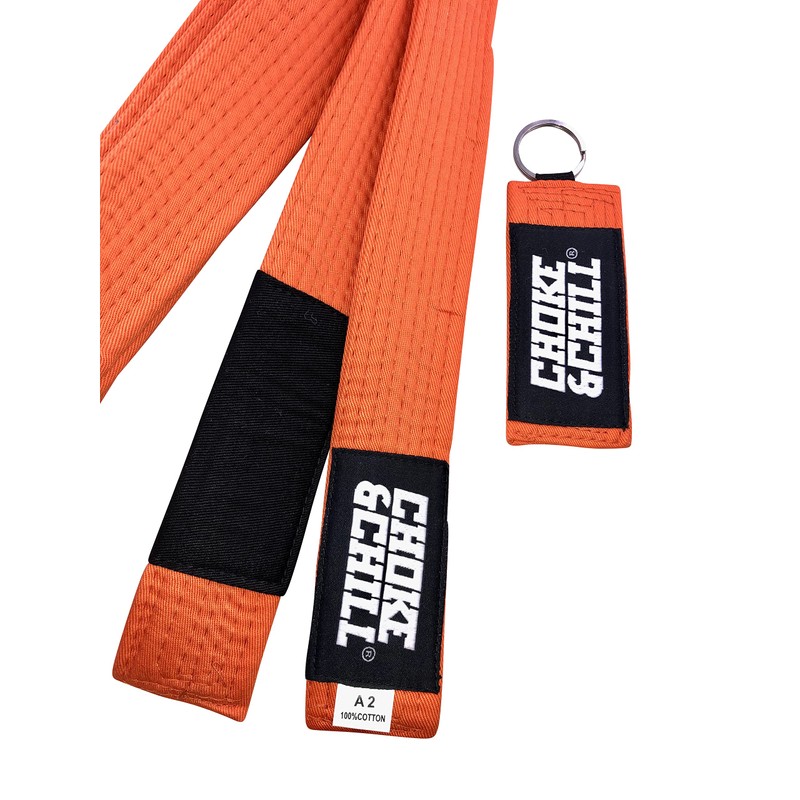 Choke&Chill BJJ Brazilian Jiu-Jitsu Belt with Keyring (Orange-Black, M3 (240