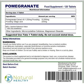 Generic Pomegranate Extract (120 Tablets) High Strength Ellagic Acid 225mg