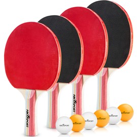 Table Tennis Ping Pong Set - Pack of 4 Premium Paddles/Rackets and 6 Table Tennis Balls - Soft Sponge Rubber - Ideal for Professional & Recreational Games - 2 or 4 Players - Perfect Set On The Go