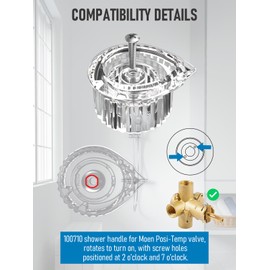 Replacement Handle 100710 for Moen Posi-Temp Valve (Easy-to-Install Shower Knob, Complete Kit, Built to Last, Seamless Fit, Restore Your Shower’s Comfort) - Clear Acrylic