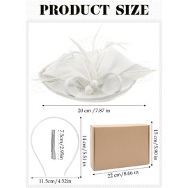 Zinniday Tea Party Hat for Women - 2025 Derby Fascinator with Detachable Headband (7.87 “x5.9” / Head Circumference 21.5“-23.5”) - Lightweight Feather & Polyester White