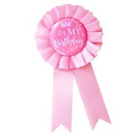 It's My Birthday Tinplate Badge Birthday Award Ribbon Pin, White and Gold, Party Decoration Gift Happy Birthday Badge Pins for Women & Men (It's My Birthday Pin Crown Light Pink)