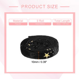 sourcing map 3 Roll 3/8" x 1 Yard Velvet Ribbons, Double Faced Craft Trims Ribbon with Star for Sewing Gift Wrapping, Party Wedding Decor, DIY Bow Ornament, Black