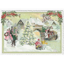 Postcard Glitter Tausendschoen Santa in Boat Couple Walking Dog  Postcrossing
