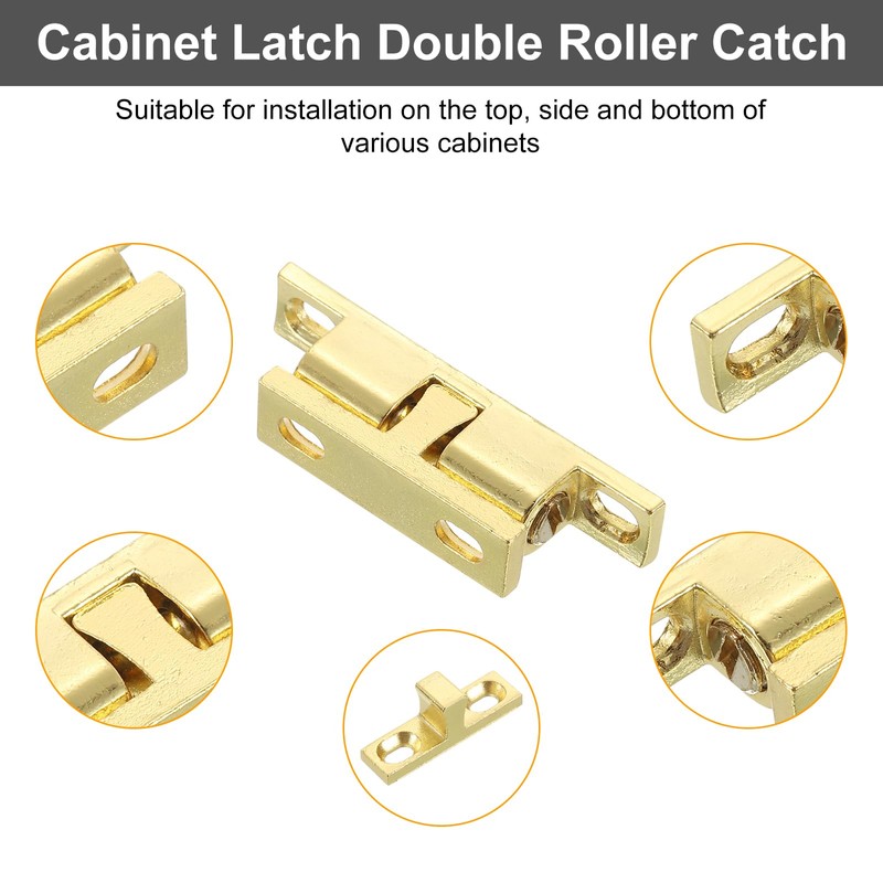 sourcing map 2Pcs Cabinet Latch Double Roller Catches, Lock Stop