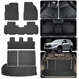 LJWAITO Floor Mats & Cargo Liners & Backrest Mat for 2014-2019 Toyota Highlander 7 Seats TPE All Weather Protection Car Floor Mats with Trunk Mat Covering The Backrest