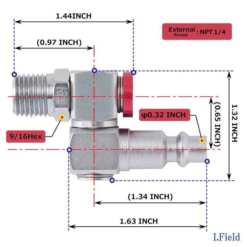 I.Field Air Swivel Fitting 360 Degree Rotating Dual-Axis NPT 1/4″