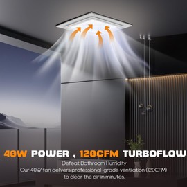 Gopper 12" Ultra Quiet Bathroom Exhaust Fan with 6500K LED Light, 1.0 Sone 120 CFM, 10x10 Mount, 1500 LM Ceiling Ventilation Fan, Energy Efficient (Black)
