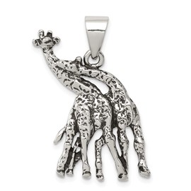 Solid 925 Sterling Silver Vintage Antiqued Giraffes Pendant Charm