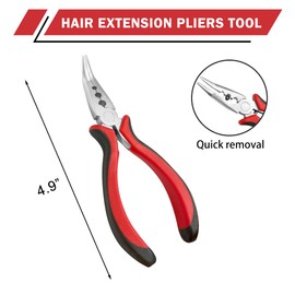 Qancekoo Mini Hair Extension Pliers 3-Hole I-tip Hair Pliers for Micro Nano Hair Extensions Opener and Removal Tool (Black-red)