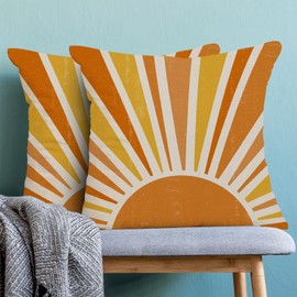 BETGINY Summer Outdoor Pillow Covers 20x20 Inch 2 Pcs,Mustard Yellow Orange Sun Boho Decorative Throw Pillows,Sunshine Abstract Farmhouse Decor Pillowcase Linen Cushion Cover for Home Couch Sofa