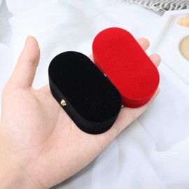 2PCS Wider Slot Velvet Ring Box Couple Ring Box Jewelry Display Holder Case for Proposal Engagement Wedding Ceremony (Black+Red, One Size)