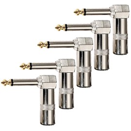 Tomswa Audio Plug,6.35mm 1/4" 90 Degree Right Angle Plug, 6.35mm Heavy Duty TS Mono Male Solder Jack Connector for Speaker/Guitar/Microphone Cables, 5Pack