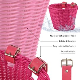 EIRONA Bicycle Handlebar Basket for Children's Bicycle, Balance Bike, Scooter, Tricycle, Bicycle Storage with DIY Sticker, Rose